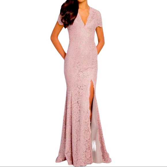 New Terani Couture x BHLDN Ceres 8 / M Pink Silver Allover Lace Rhinestone Gown - Picture 3 of 10